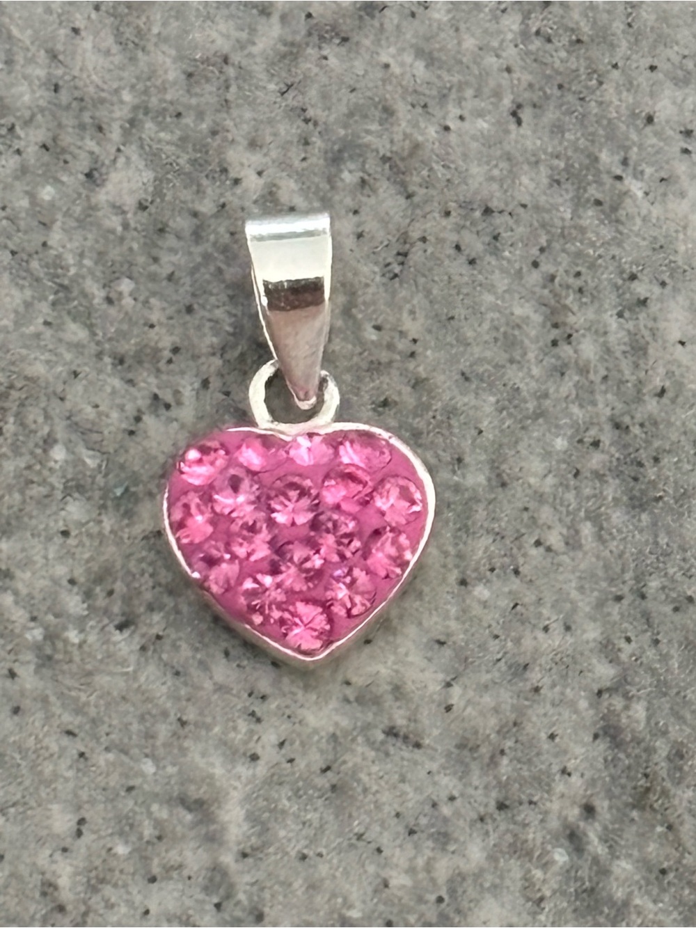 DISNEY .925 Sterling Silver JCM Crystal Heart Pendant Necklace Charm Pink Thai
